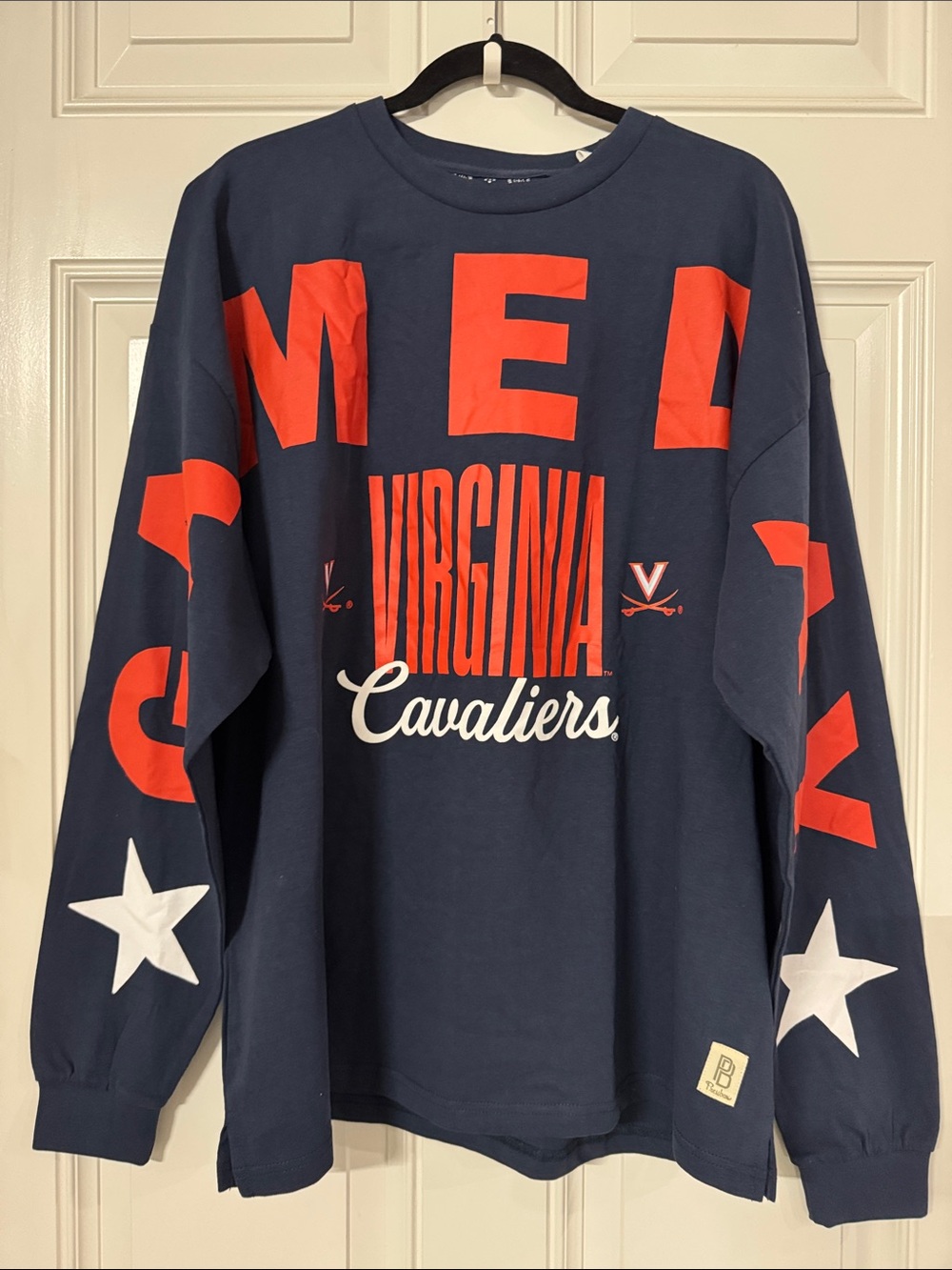 Pressbox Navy Blue Virginia Cavaliers Crewneck Sweater with Orange Accents
